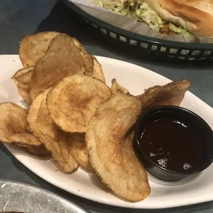 Homemade chips! Made in house, served with barbecue sauce. Yum!