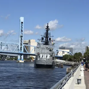 A ship downtown, decommissioned that will be a floating museum here when the new Mosh is built.