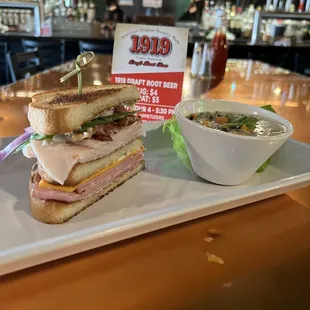 a sandwich and a bowl of soup