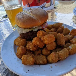 Chicken Burger for $12.99 + $2 up-charge for Tots.