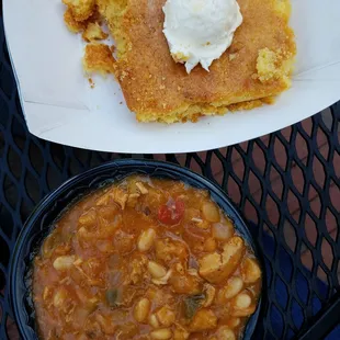 a plate of food and a bowl of soup