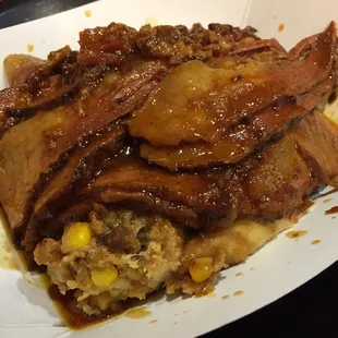 BBQ beef brisket over signature jalapeño cornbread stuffing. Amazing!!!!!