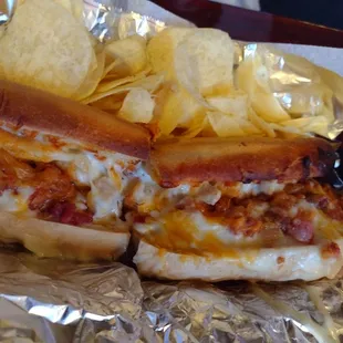 a hot dog and chips