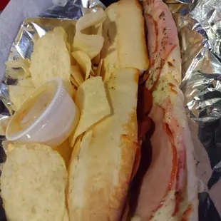 a sandwich and chips
