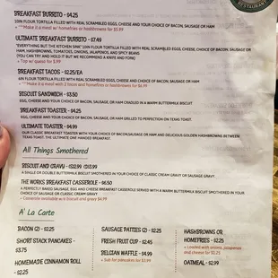 Breakfast menu