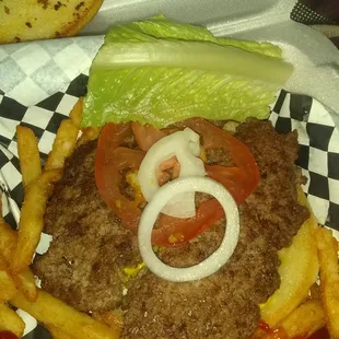 a burger and french fries