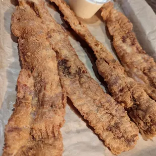 The fried bacon is an interesting novelty but just too much!! The ranch was good!