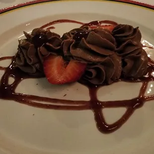 Dark Chocolate Mousse with Strawberry Sauce