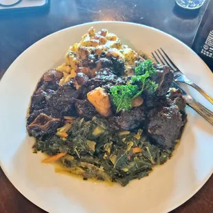 Oxtail with Mac and Greens