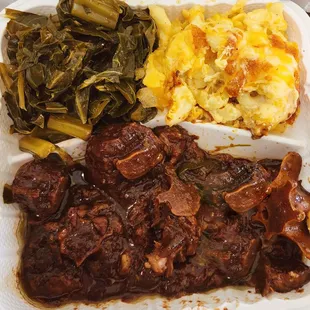 Oxtail Stew with Collard Greens and Mac &amp; Cheese