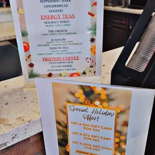 Holiday menu and Special Holiday gift card offer.