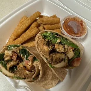 Jerk Chicken Wrap with yuca fries