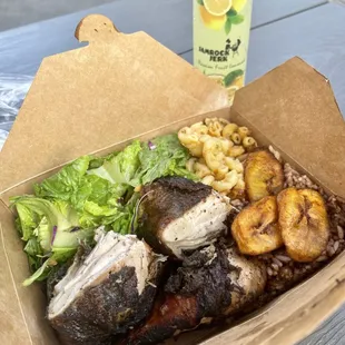 a box of food on a picnic table