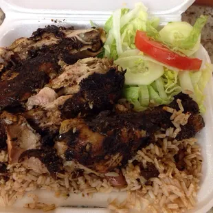 Jerk chicken. I enjoy the spicy taste. The portion is too large for me. ;-)