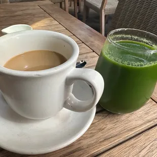 Coffee and green juice.