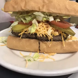 Cheeseburger on French bread