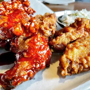 chicken wings and coleslaw