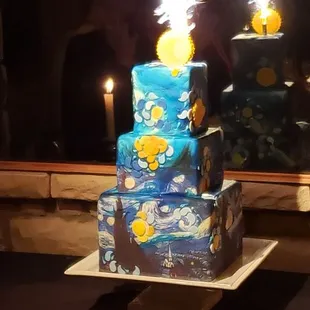 Stunning Van Gogh Starry Night cake by Jan Kish. Delicious. A wonderful experience from consultation to crumbs!