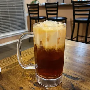 a tall glass of iced coffee