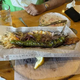 ground chicken kebab w/ spicy pepper side. so good