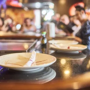 two plates of food on a counter