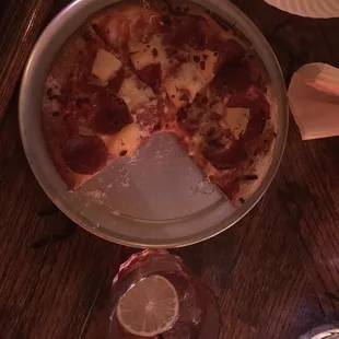a half eaten pizza