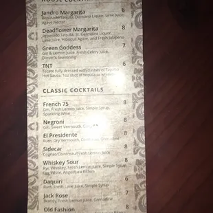 Cocktail menu.
