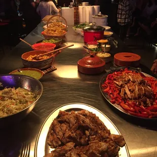 Taco team building class--buffet line for dinner.