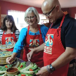 Weekend class--serving Blue Corn Crusted Chiles Rellenos