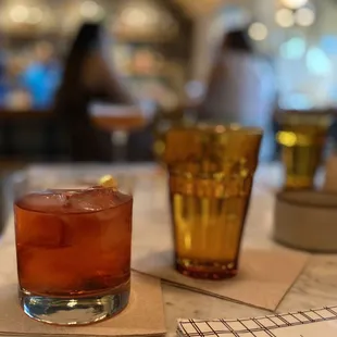 a shot of a drink on a table