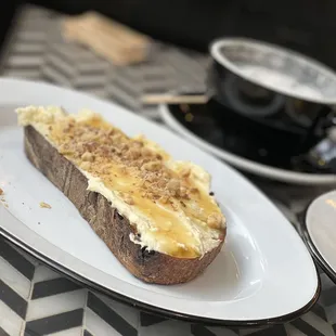 This is walnut and fig toast - my wife loved it.  In the background a charcoal latte also delish