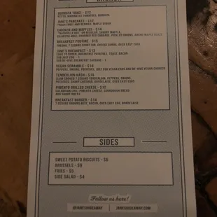 Brunch menu