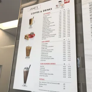 Coffee menu