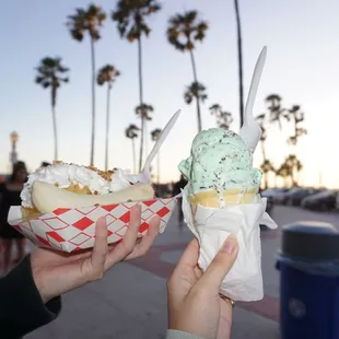 Banana Split Sundae, Mint Chip Ice Cream Cone
