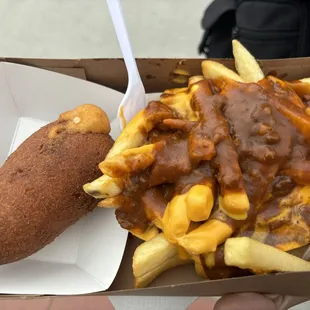 Cheese on a stick &amp; chili cheese fries