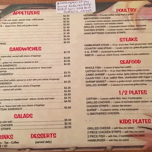 the menu for the restaurant