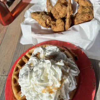 Chicken and peach cobbler waffle