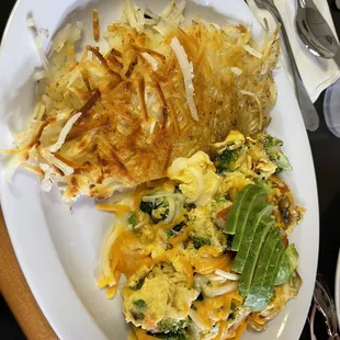 Broccoli Scramble with Avocado and Hash Browns