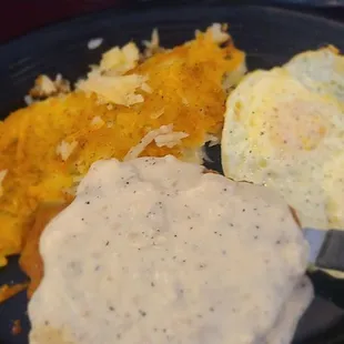 Country fried steak with hashbrowns