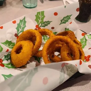 a basket of onion rings