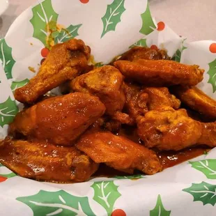 a basket of chicken wings