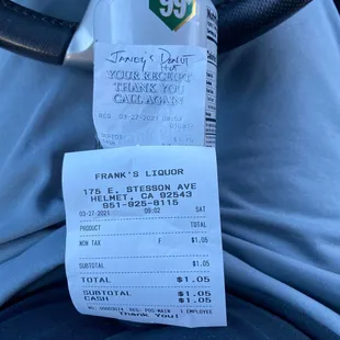the receipt for the drink
