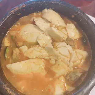 Seafood Tofu soup with way too much tofu but little seafood.