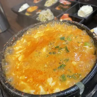 a hot pot of soup