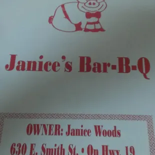 Menu cover with address.