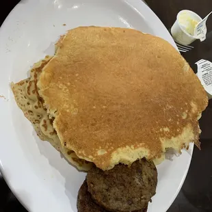 Pancakes short stack and sausage