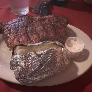 a steak and a baked potato