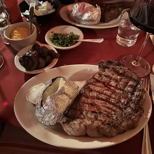 Ribeye w/ baked potato.  Sauted Mushrooms for steak and cheese and chives for potato.