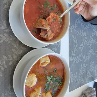 Borscht soup and chuchvara