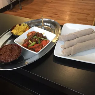 Awaze tibs, lentils, cabbage combo